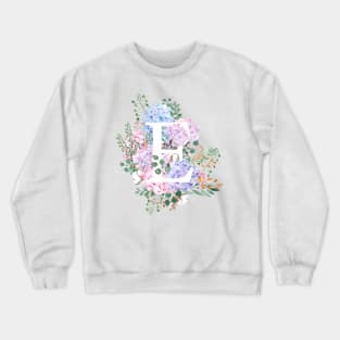 botanical monogram alphabet E hydrangea flowers Crewneck Sweatshirt